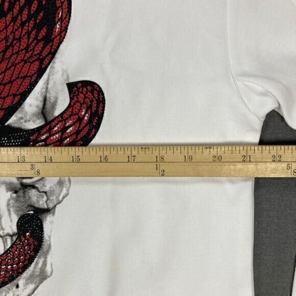 Heads Or Tails Hoodie Mens Sz Large White Skull Snake Rhinestones Pull Over Rare - Picture 12 of 16